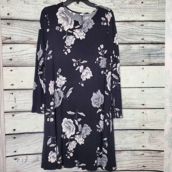 Old Navy Navy Floral Long Sleeve Swing Dress Size L - Picture 1 of 6